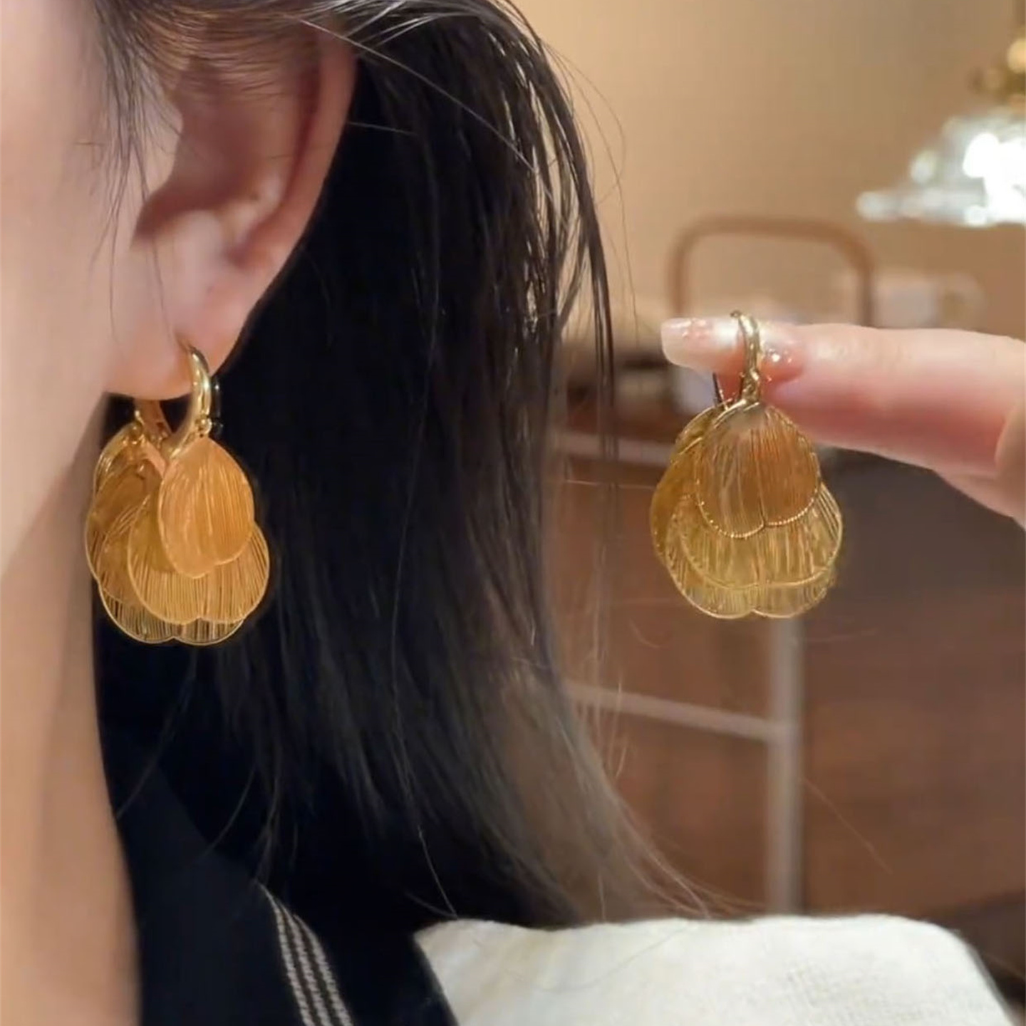 镂空蝶翼金属片片流苏耳环精致高级感时尚设计感耳饰新款耳钉5208