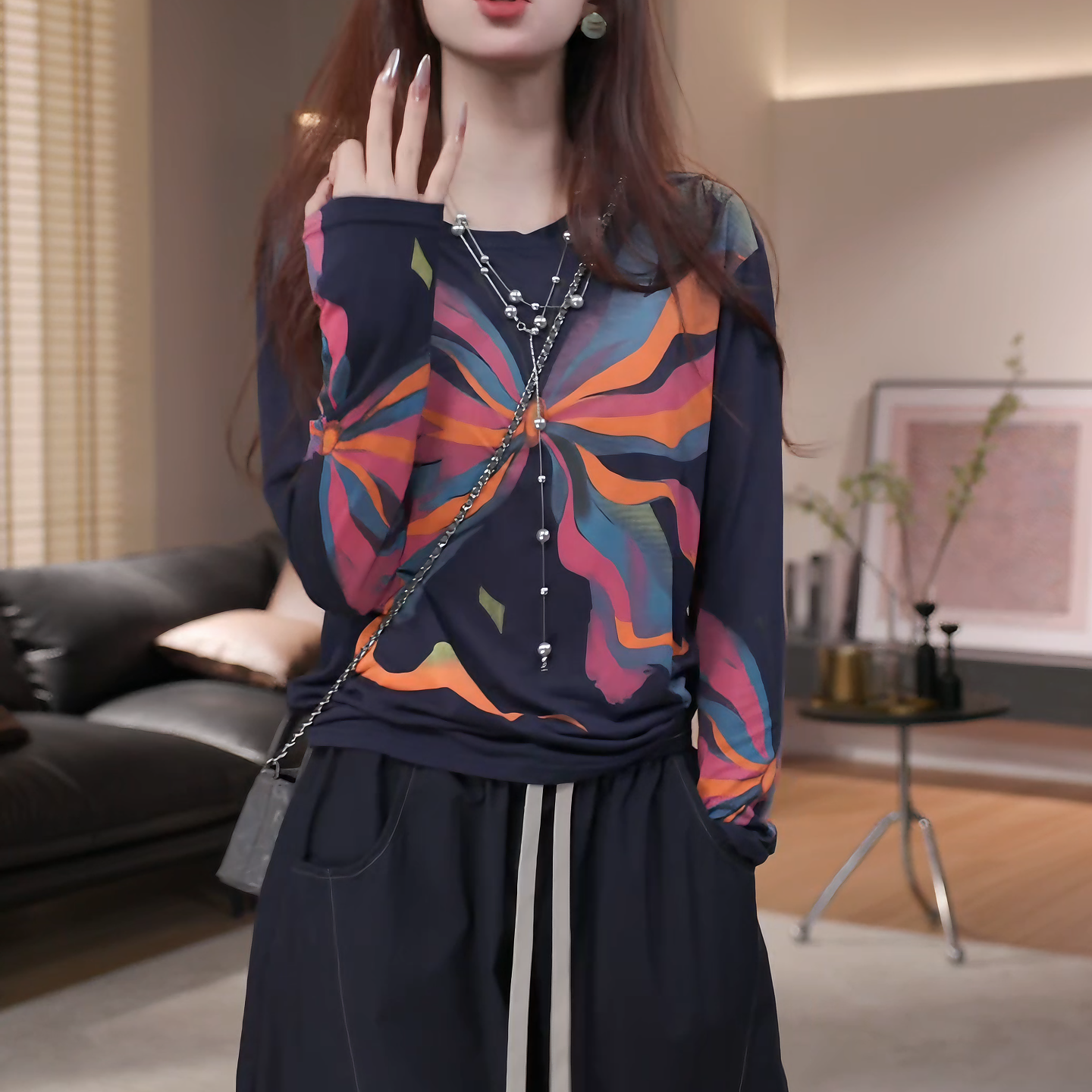 2025早秋新款薄款时尚百搭休闲洋气上衣防晒长袖T恤女LK2505630