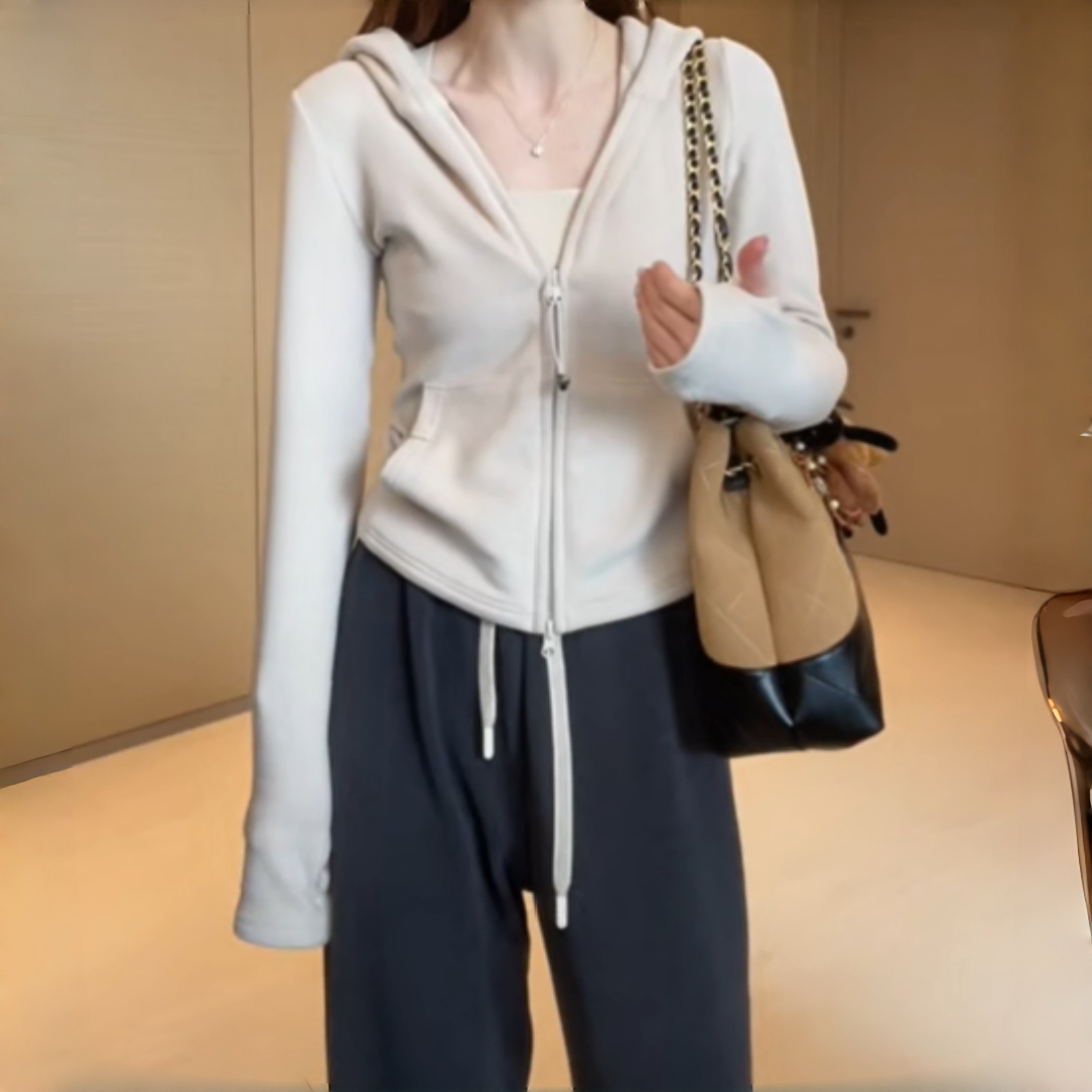 锁温热循环连帽休闲气质百搭运动上衣+松紧腰垂感直筒裤YY-80012