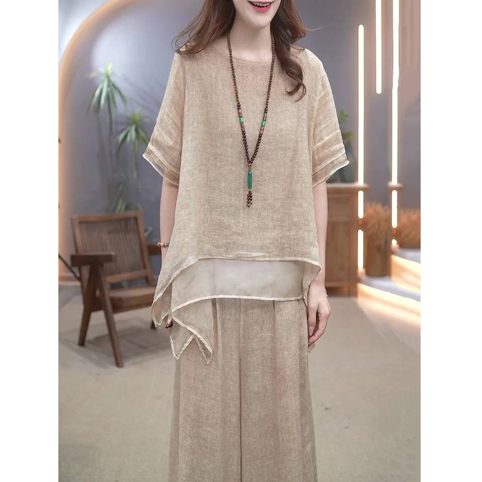 文艺复古时尚套装女2025夏季新高档民族风宽松显瘦遮肚气质两件套