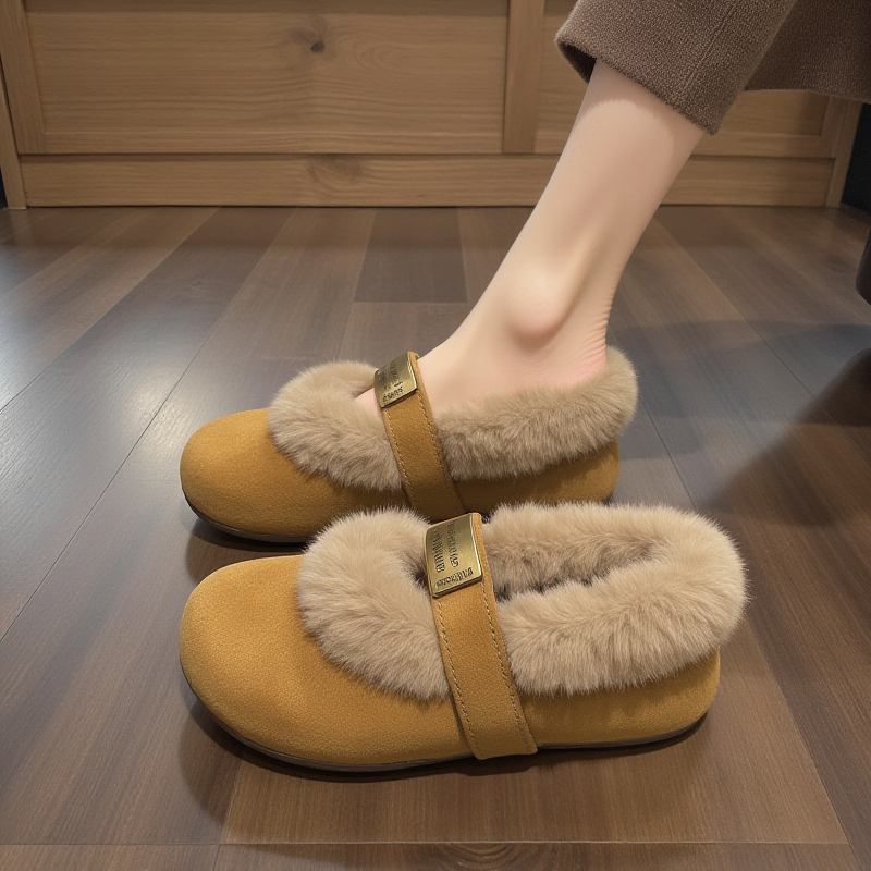 水貂绒毛毛鞋女2025新款冬季加绒保暖玛丽珍美拉德勃肯一脚蹬棉鞋