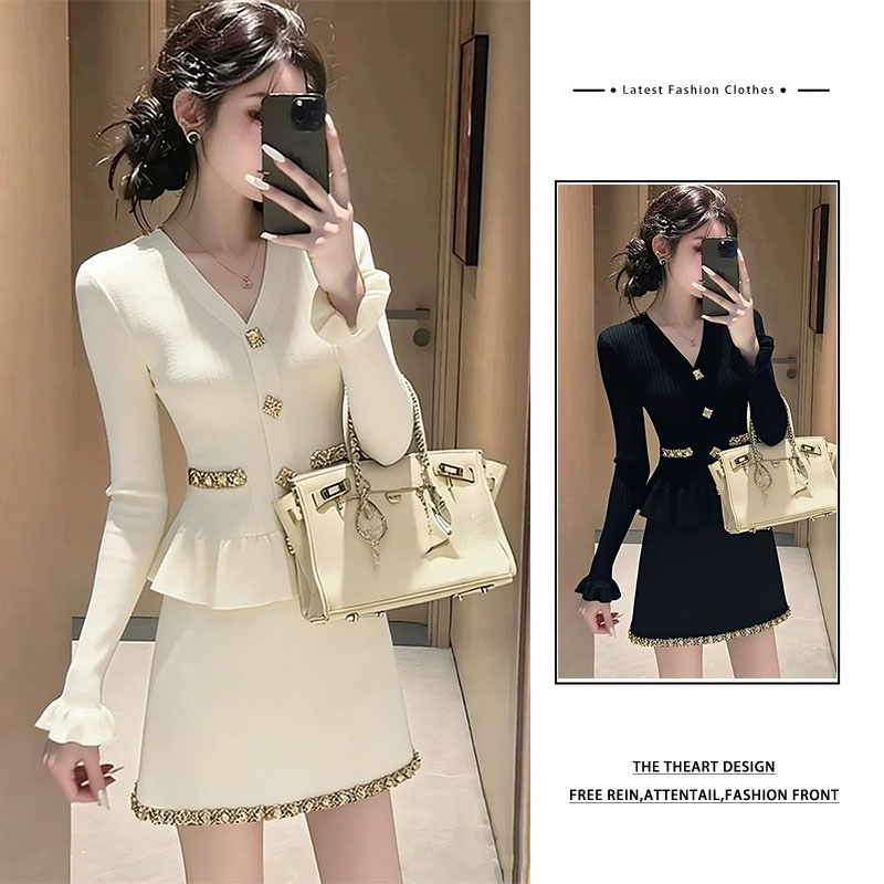 小香风轻职风时尚设计感针织上衣半身裙套装温柔知性穿搭2025新款