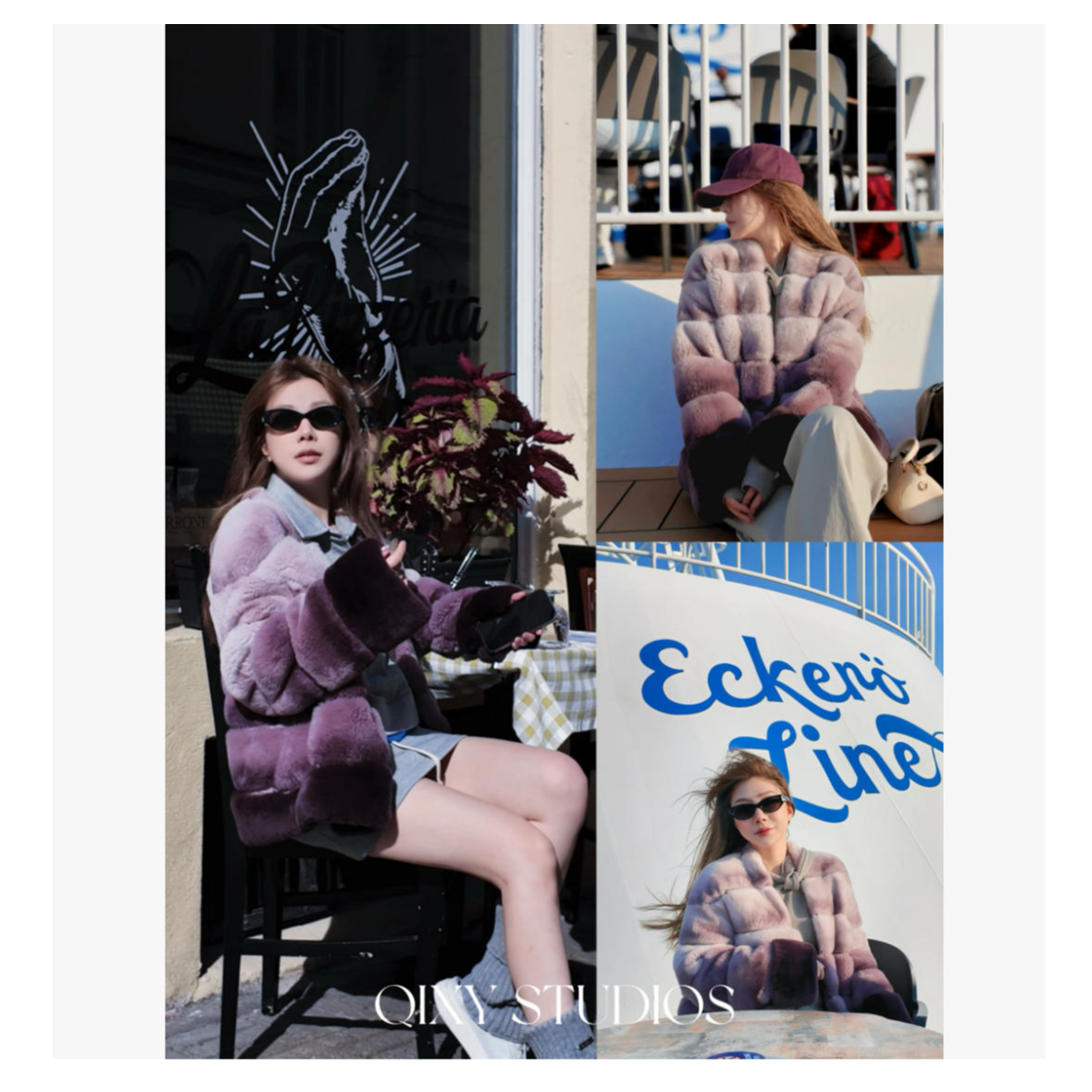 【香芋冰淇淋】丝绒青紫蓝兔皮毛一体皮草外套冬季新#YTSDKQ25T24