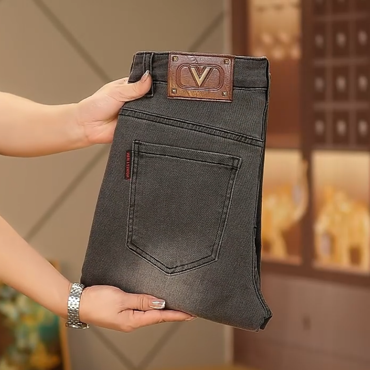 秋冬款儒雅风烟灰色莱赛尔高端牛仔裤男士修身合体版型潮牌九分裤