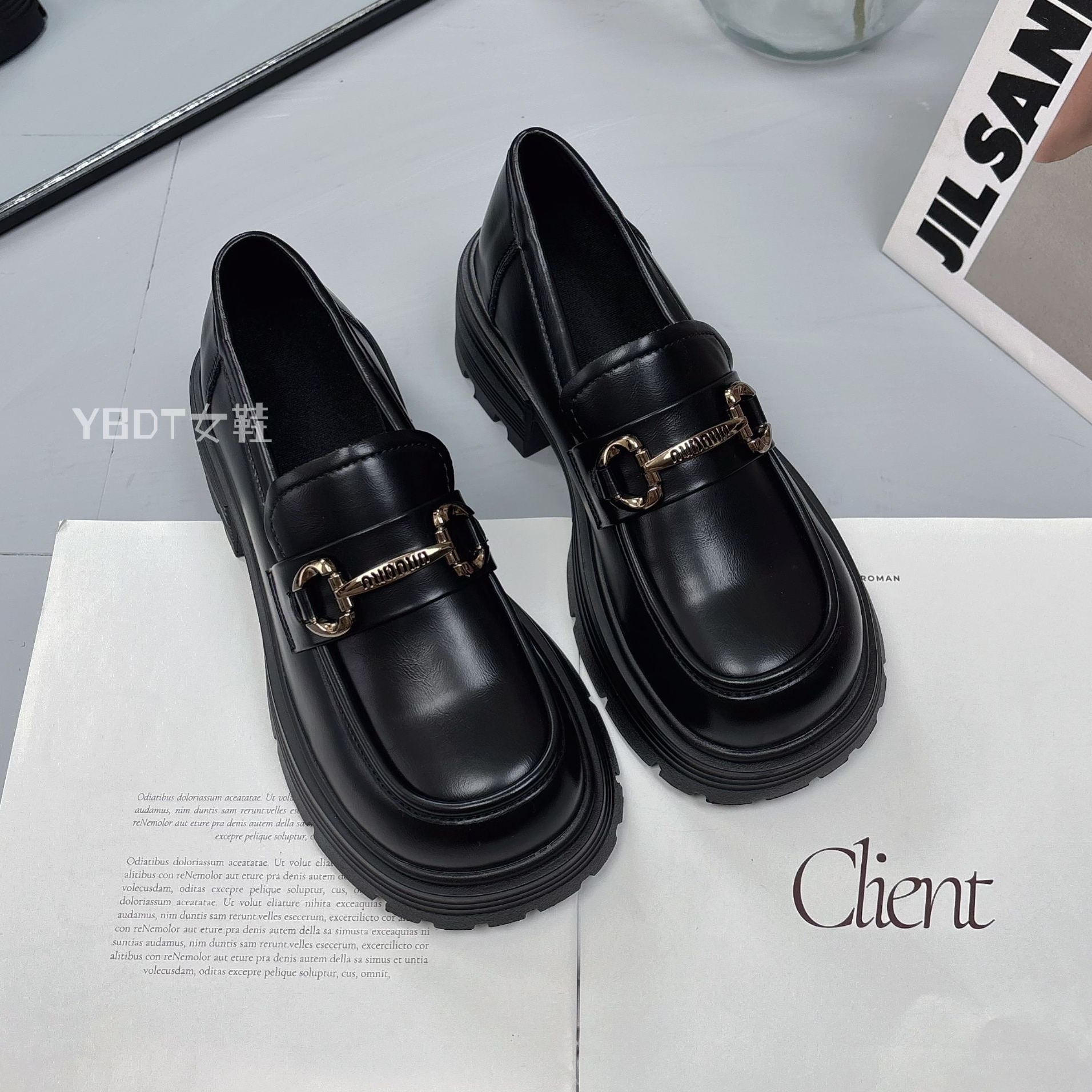 2025真皮厚底乐福鞋女春夏系一脚蹬圆头黑色小皮鞋粗跟百搭jk单鞋