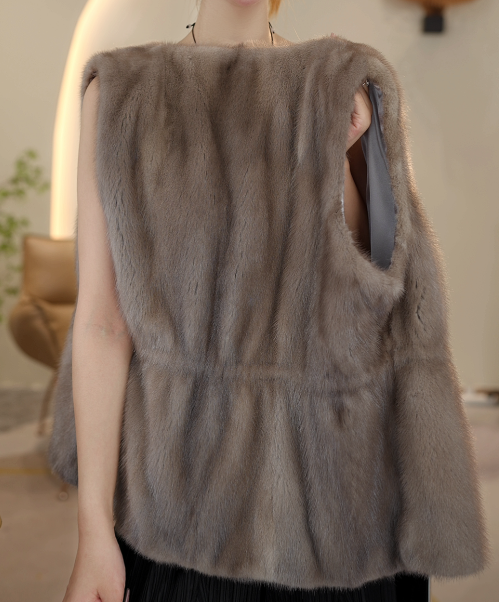 【XC】雪-秋冬洋气百搭减龄设计感雪兰貂马甲外套