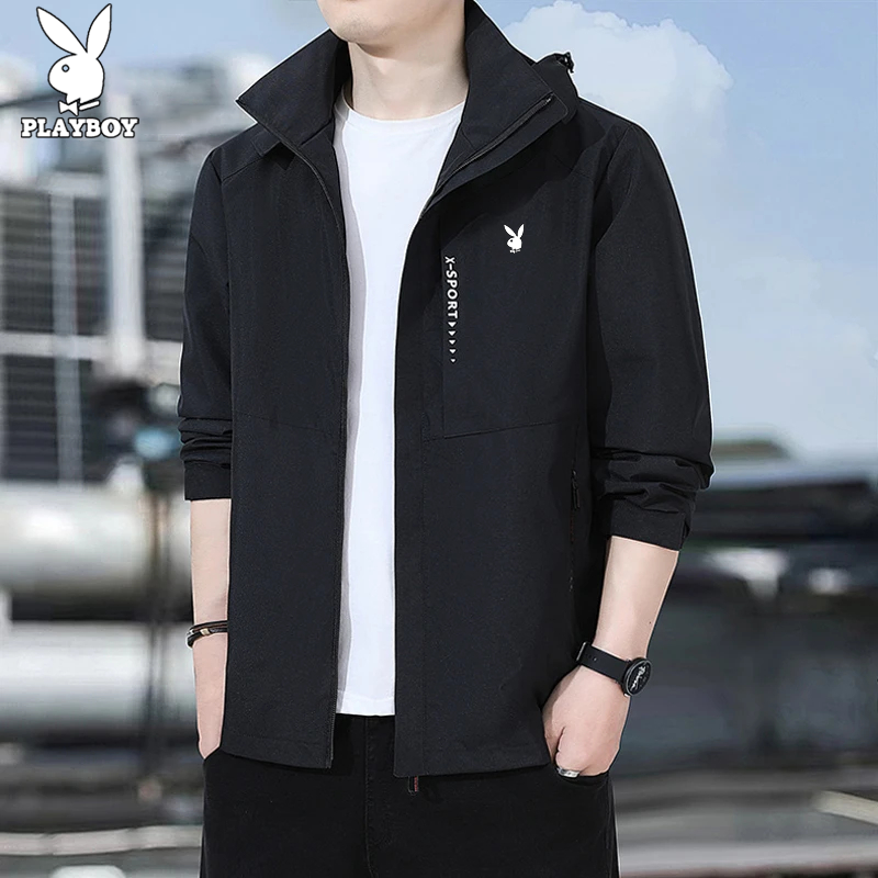 花花公子冲锋外套男士休闲夹克春秋宽松防风潮流户外运动休闲外套