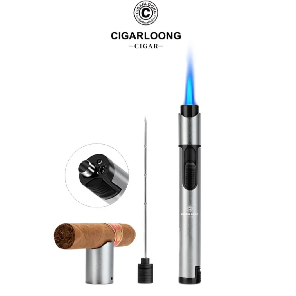 茄龙雪茄打火机防风直冲便携带烟托通针打孔器户外点烟器CB-24HL