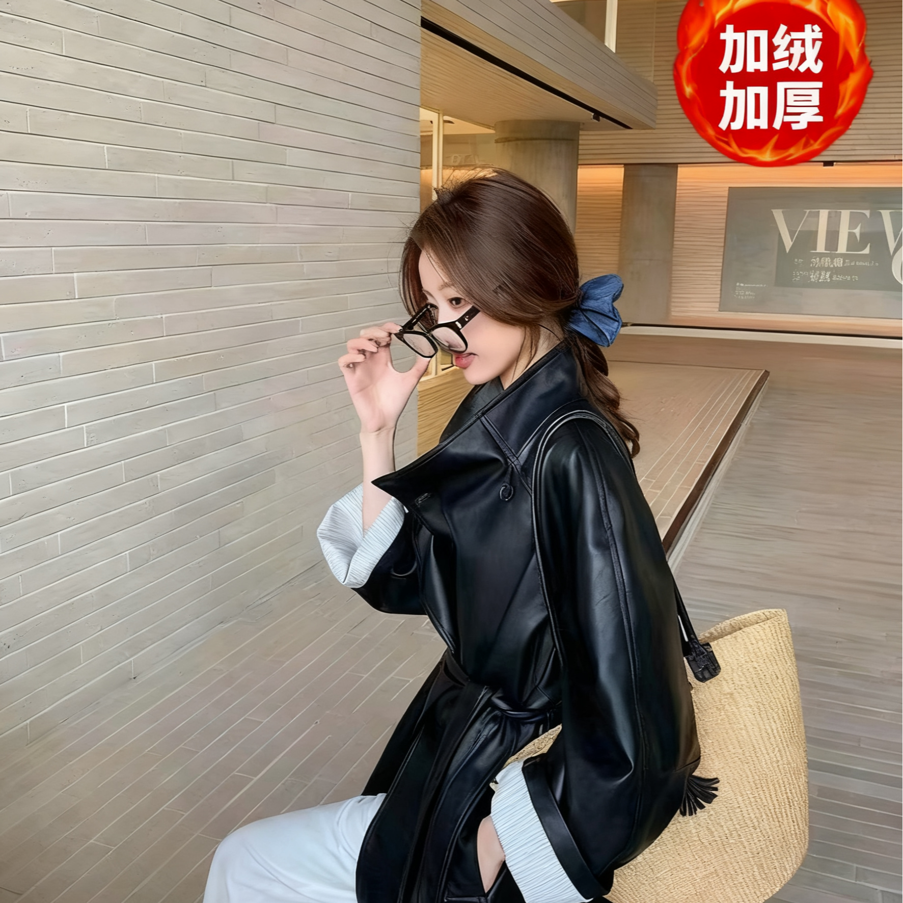 厚款秋季长袖水洗皮系带绑带皮衣网红上衣城市机能风6216加绒加厚