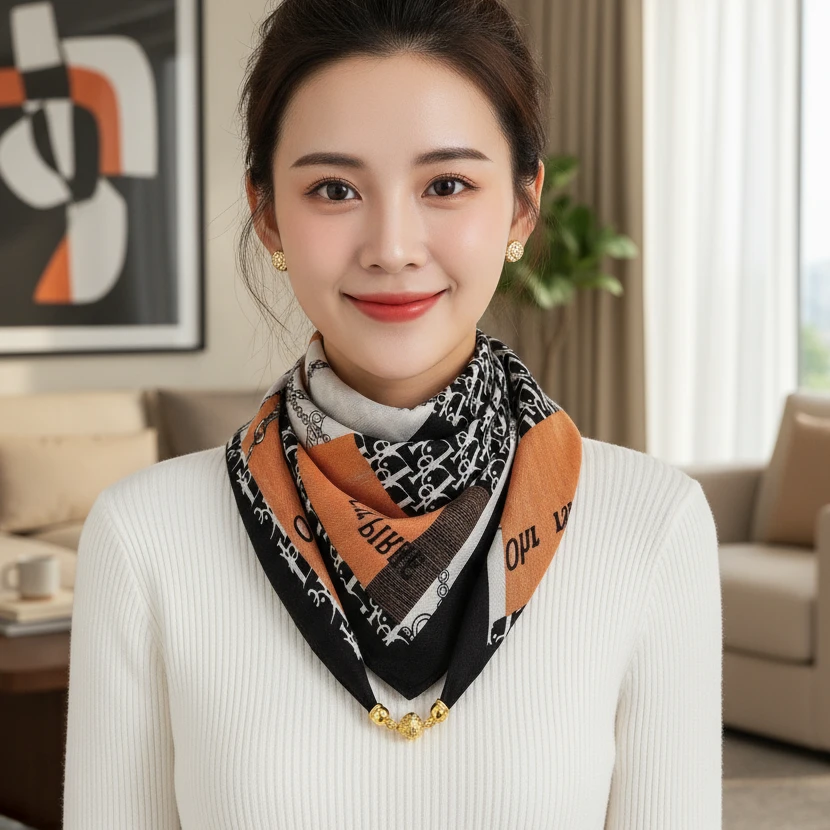围巾女款爆款2025新款冬季保暖秋冬复古时尚丝巾小方巾围脖披肩