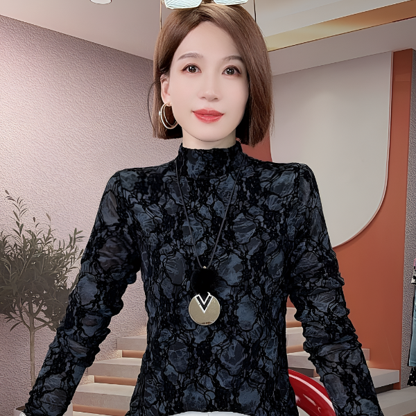 半高领植绒打底衫女内搭2025秋季新款可外穿长袖t恤洋气印花上衣
