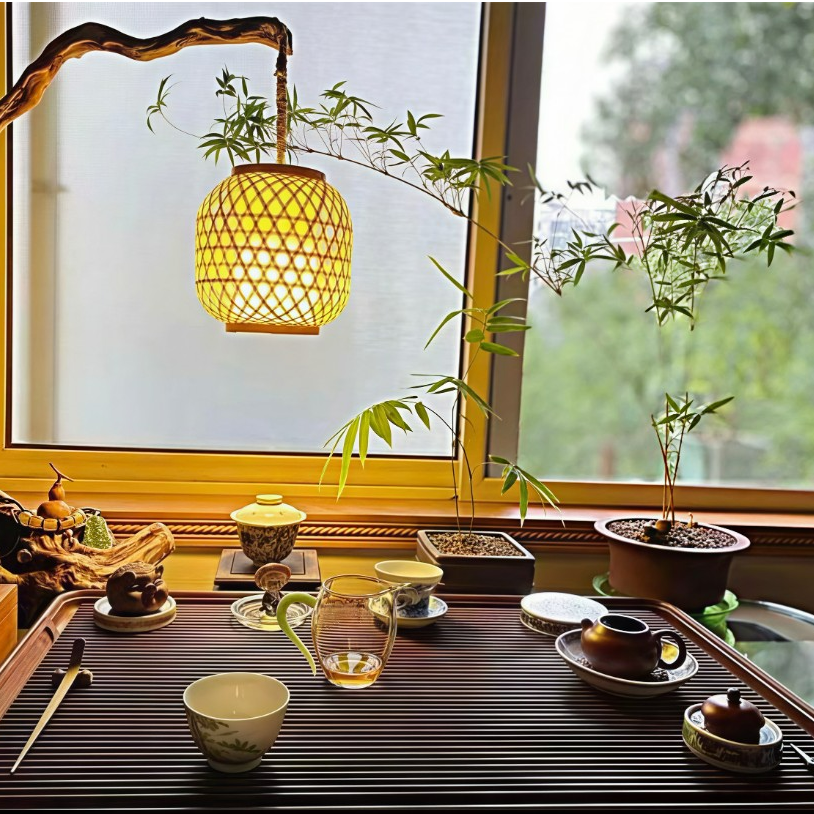 手工竹艺灯挂根雕中式禅意复古客厅书房床头走廊茶室灯笼根雕灯