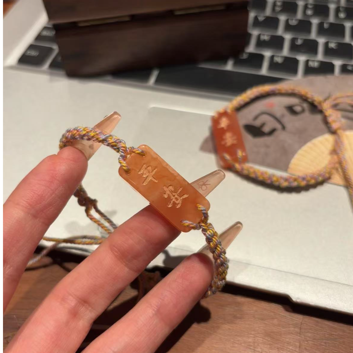 非金属布艺手链 【小叶】平安牌渲染吊坠编织新中式手绳