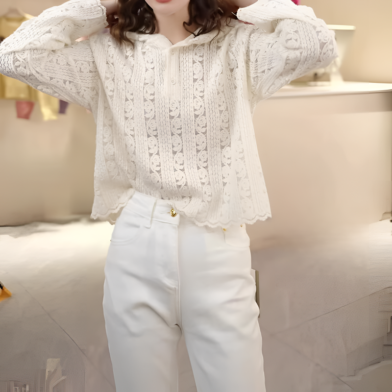 早春上新2025流行时尚潮牌女装蕾丝连帽长袖外穿百搭显瘦镂空上衣