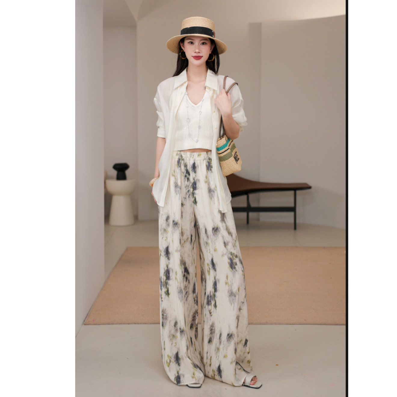 LYNEE  晕染印花宽松裤新款休闲时尚纯欲慵懒风裤子女LGD2FSW297