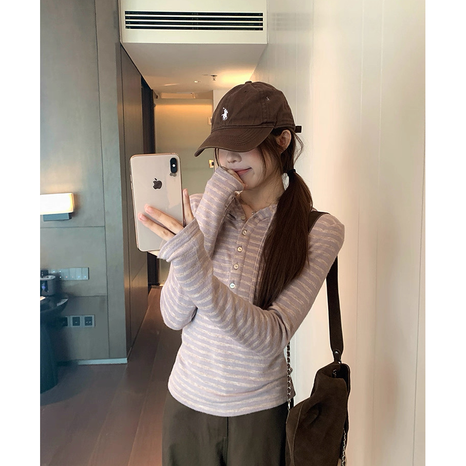 【双面绒】少女感纽扣设计感加绒慵懒风长袖拼接秋季连帽T恤修身