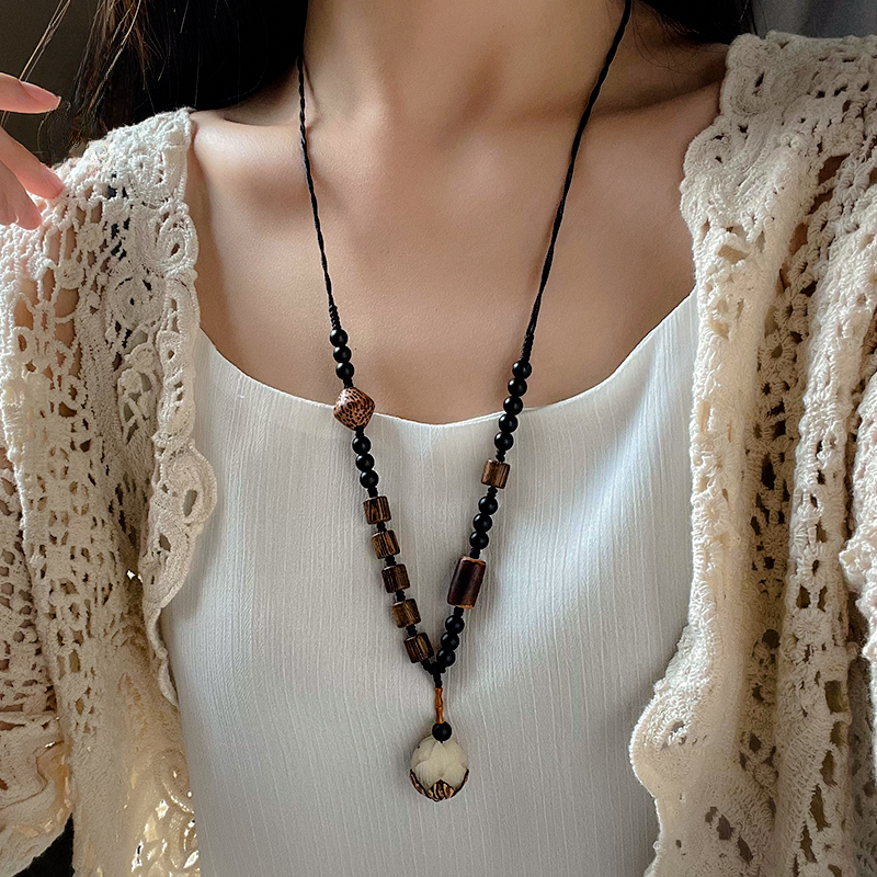 民族风禅意菩提吊坠挂件平安项链新中式复古情侣平安锁吊坠编绳