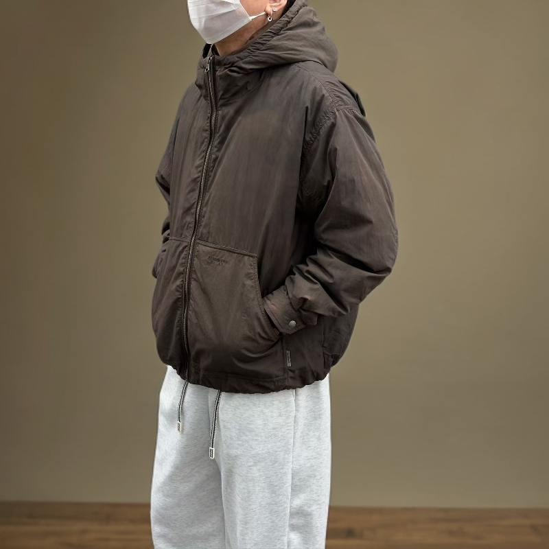 5962哲熙男士短款复古怀旧水洗肤感表层90白鸭绒连帽宽松羽绒服