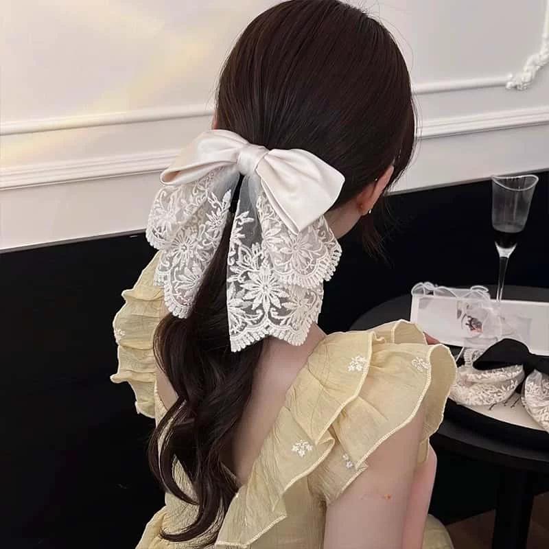 重磅质感多层刺绣网纱蝴蝶结发夹高级感甜美轻奢扎马尾显发量抓夹