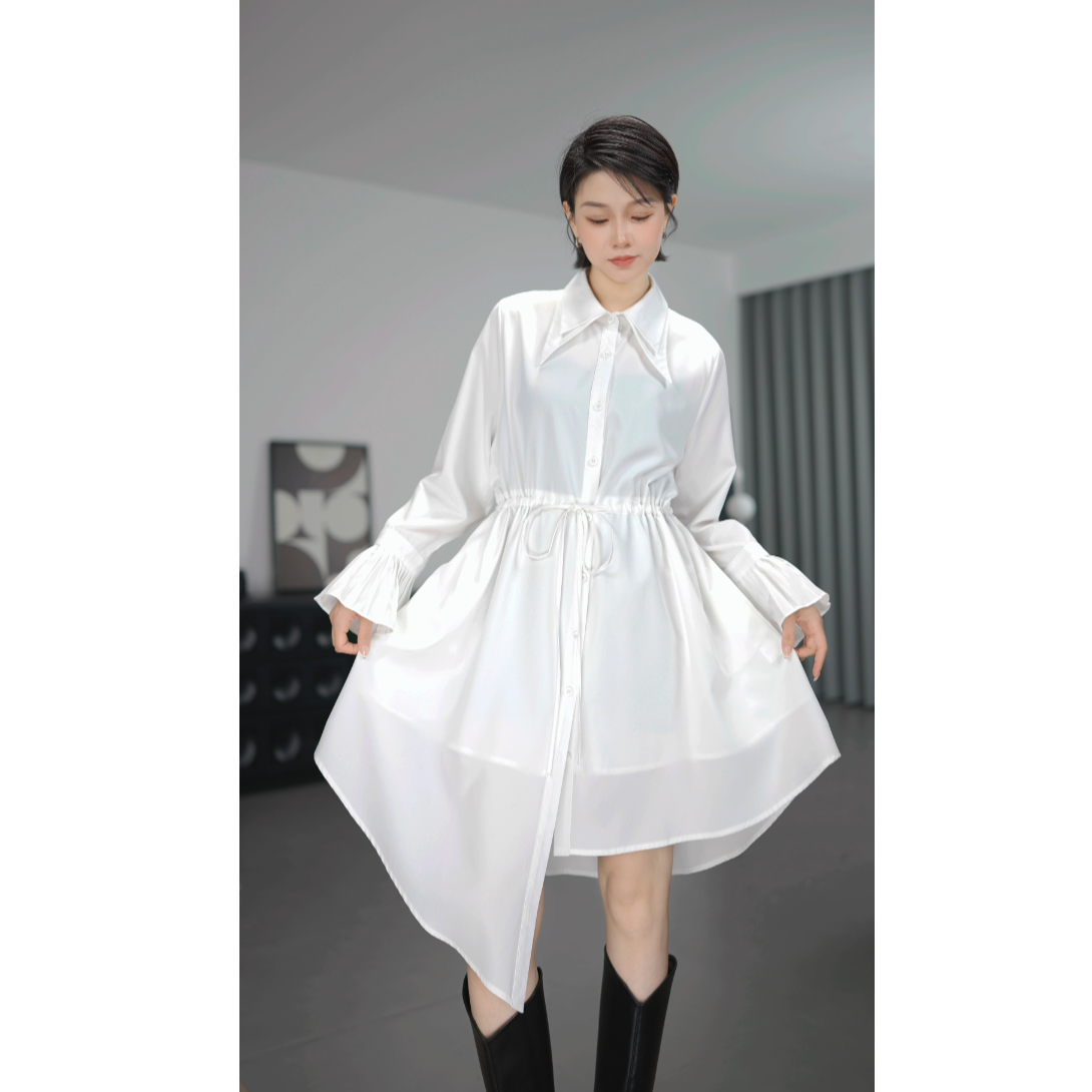 鑫鑫2025秋季新款韩版气质中长款POLO领百搭收腰时尚秋冬服装