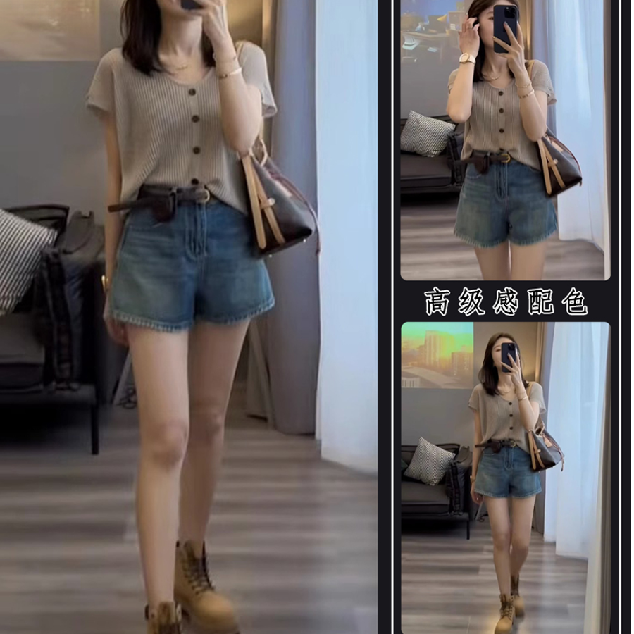 短裤套装女夏装2025小个子显高时尚梨形身材穿搭休闲两件套女夏款