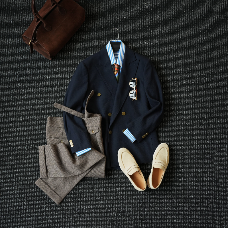 CssuGent那不勒斯皇后高定布雷泽戗驳领西服男单粒扣绅装西装外套