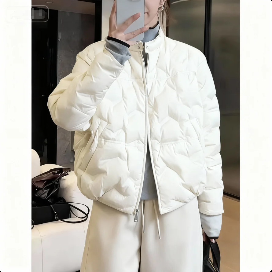 白色轻薄保暖立领棉服女秋冬大码胖mm显瘦百搭高级感短款棉衣外套