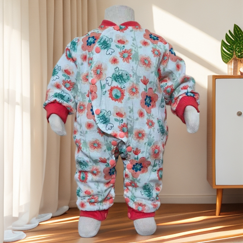 双层纱竹纤维长袖男女通用斜襟单排扣冬季爬服哈衣A类卡通风秋冬