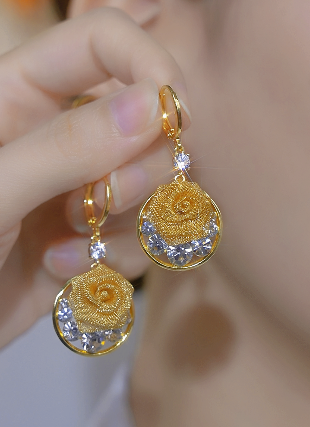 铜合金合成锆石耳饰 「玫瑰花」高级感网红气质时尚轻奢百搭耳环