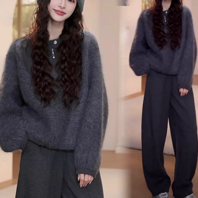 慵懒风简约气质设计感纯色拼接长袖针织上衣女2025新款时尚衣服潮