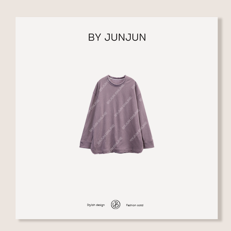 ByJunjun【紫薯卫衣】卷边圆领卫衣韩系宽松百搭休闲上衣