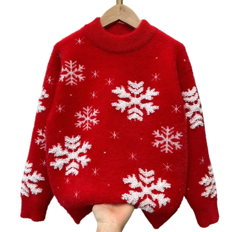 中大童男女童2024新年本命年毛衣仿水貂绒圣诞红色喜庆秋冬加厚