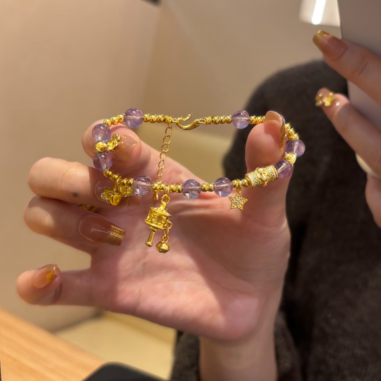 铜合金合成锆石手链 新中式六字真言转筒手链金刚杵高级感手串