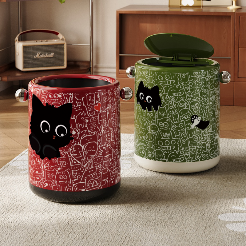 中古风客厅垃圾桶家用高颜值卧室轻奢高档ins风可移动纸篓