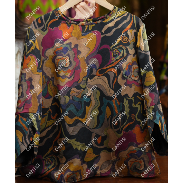 沉欢《达人专属》1651复古中式风花纹时尚宽松上衣