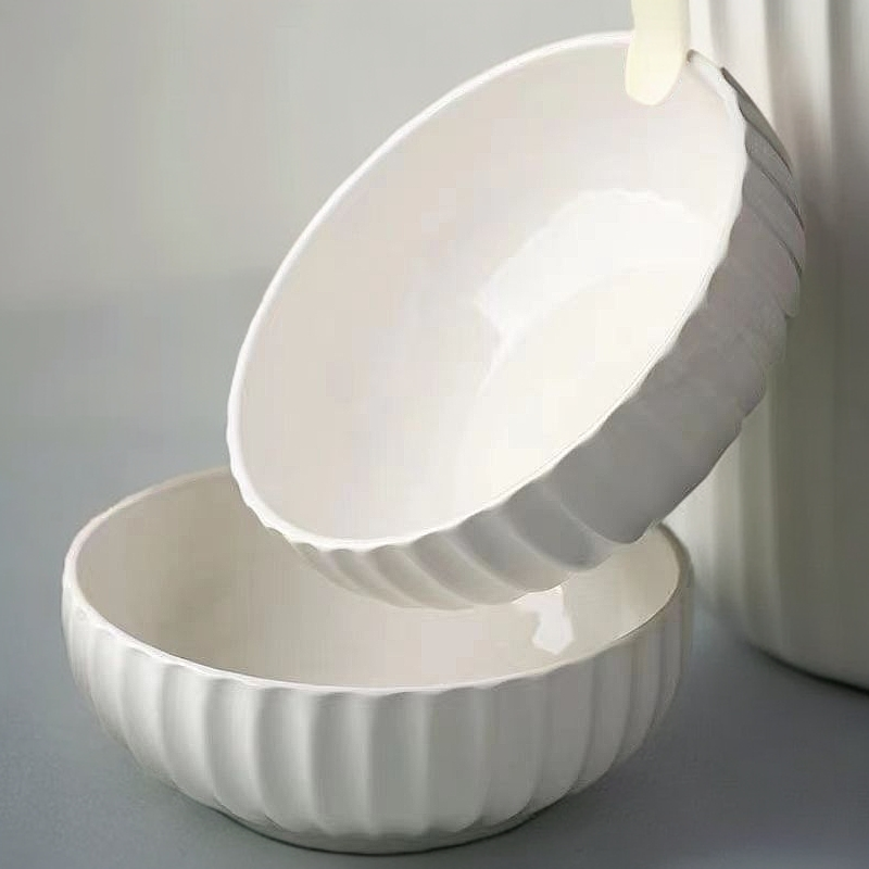 【瓷县令】12英寸陶瓷南瓜汤碗纯白浮雕大汤碗  加厚加深