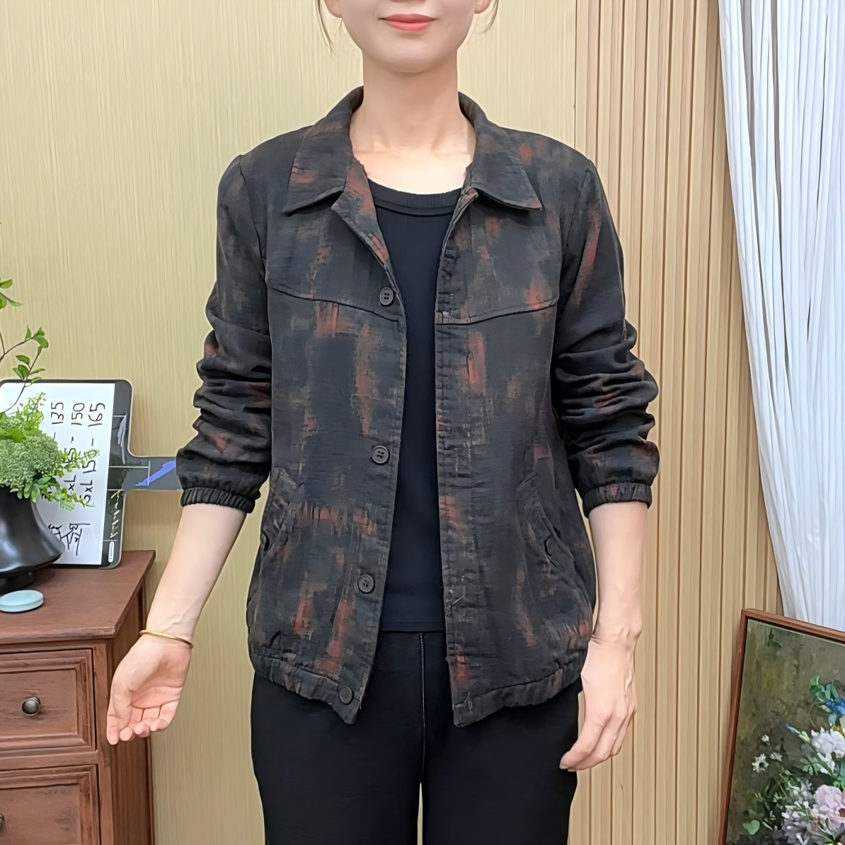 2025秋季新款双层棉翻领女上衣时尚百搭妈妈装宽松减龄