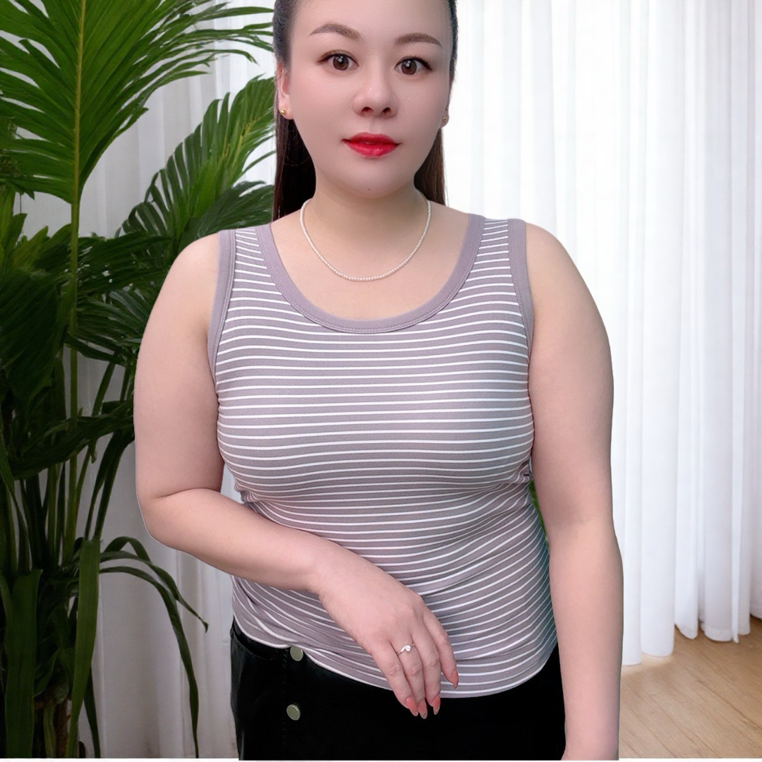 秋冬简约甜美修身条纹一片式背心吊带运动女士大码无袖圆领细条纹