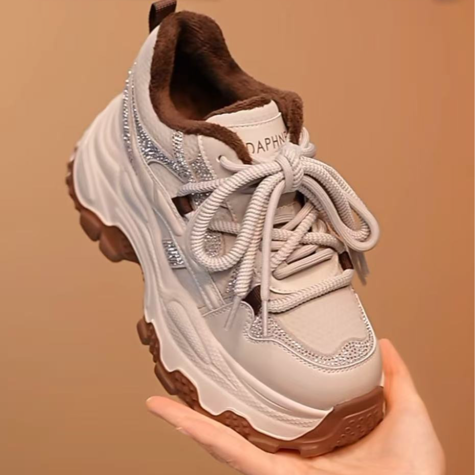 达芙妮秋冬2025新款厚底增高老爹鞋加绒时尚百搭潮流女鞋LL