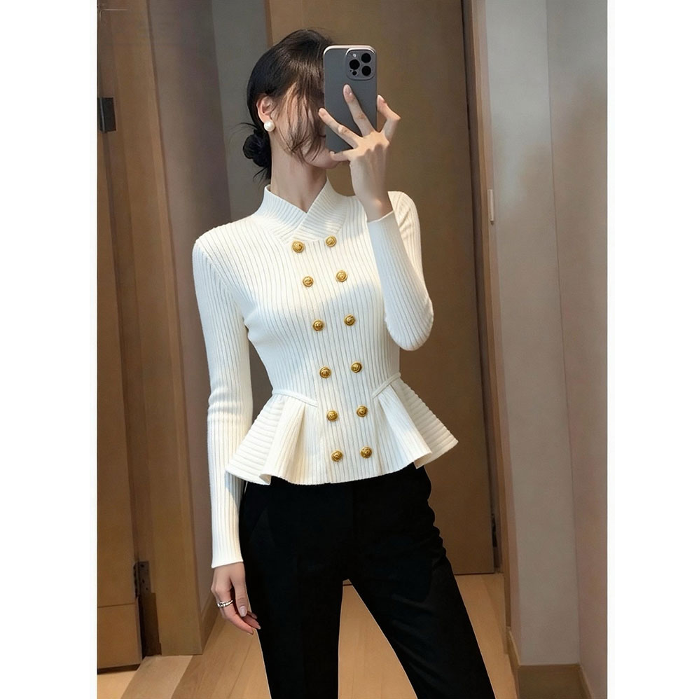 白色针织衫上衣女2025秋巨好看设计感时髦洋气高端收腰小香风毛衣