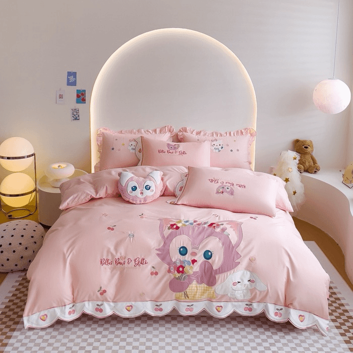 【全棉四季款】刺绣公主风亲子卡通透气可爱贴肤床单床笠三四件套