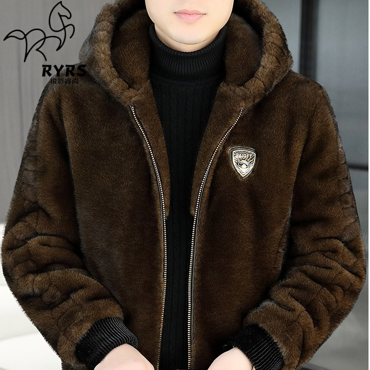 锐影睿尚皮草皮毛一体水貂毛外套男装冬季时尚加厚保暖貂皮大衣