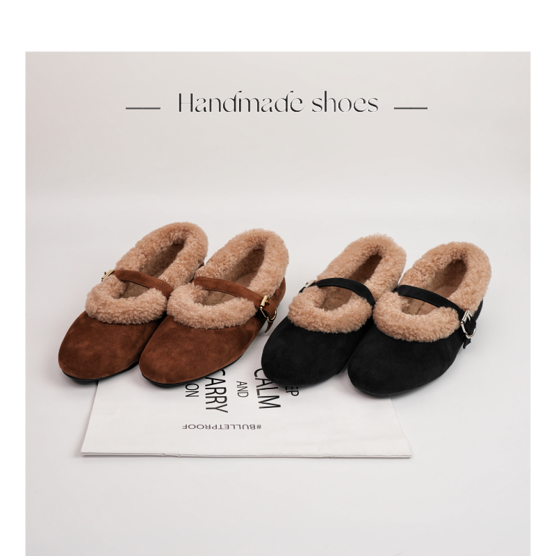 【Dhh】跟2cm•羊反皮+珍珠羔毛•一字带毛毛鞋女浅口玛丽珍保暖单鞋