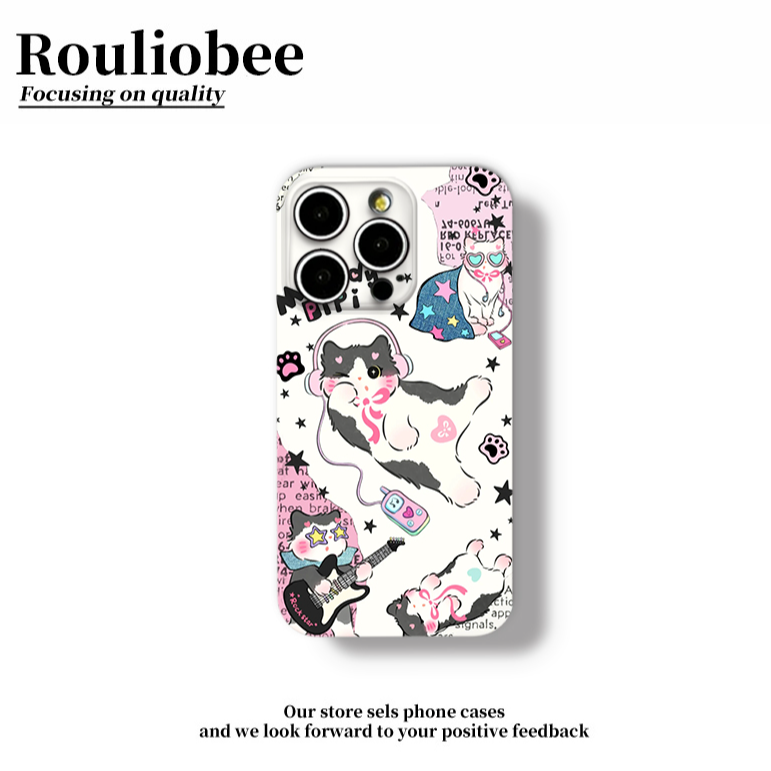 可爱音乐猫咪适用苹果16promax手机壳iPhone15华为vivo小米12oppo