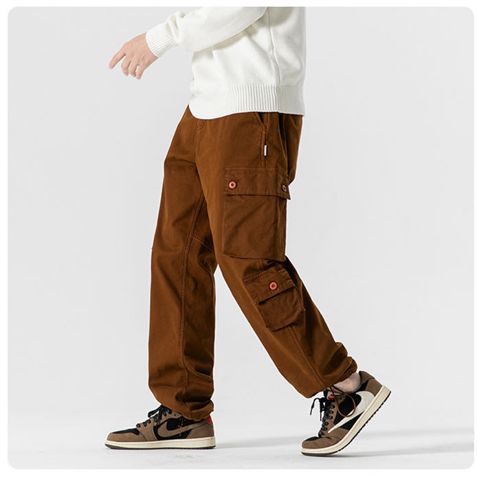男加绒多口袋宽松休闲裤松紧腰围工装裤 LK6031R