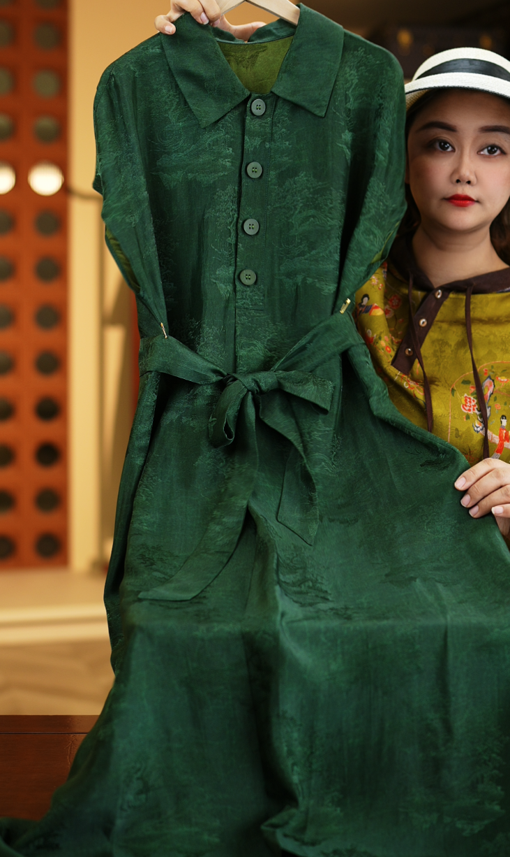 <<非遗美学>>新中式重磅织花花萝显瘦连衣裙T1483