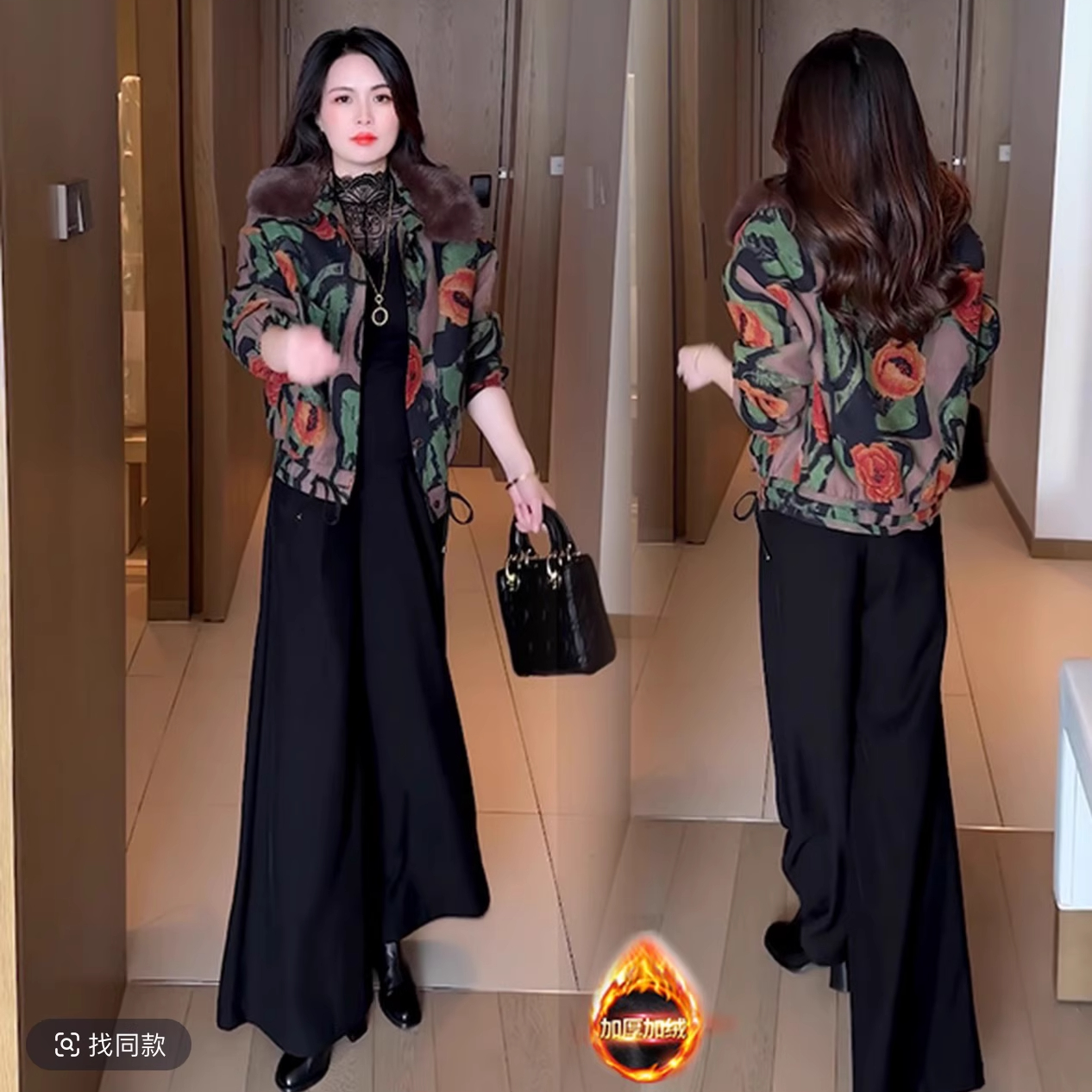 加绒加厚印花短外套女2025冬季新款洋气休闲百搭保暖夹克棉袄上衣