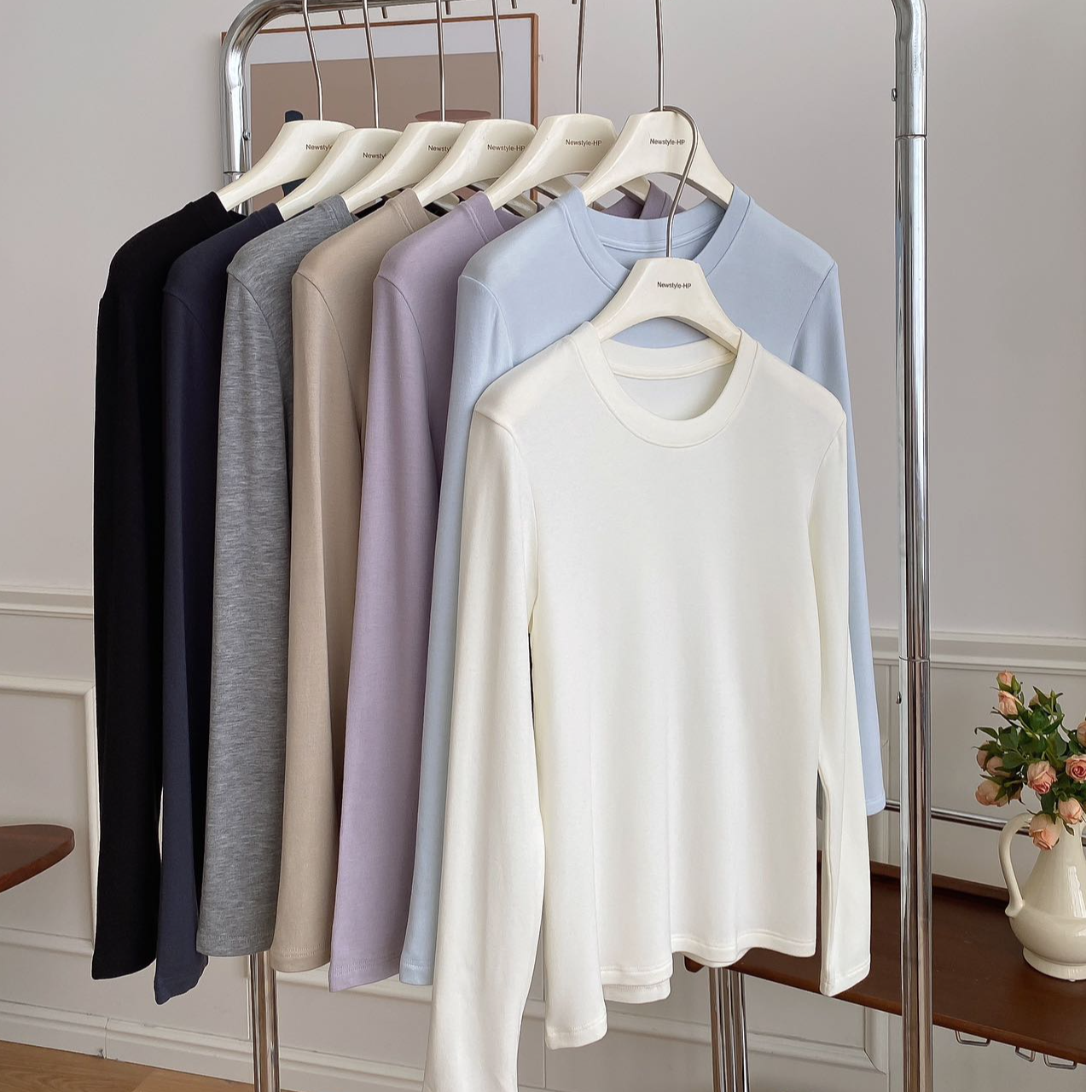 美利奴慕斯绒莱赛尔绵羊毛圆领磨毛打底衫保暖半高领中领内搭T恤