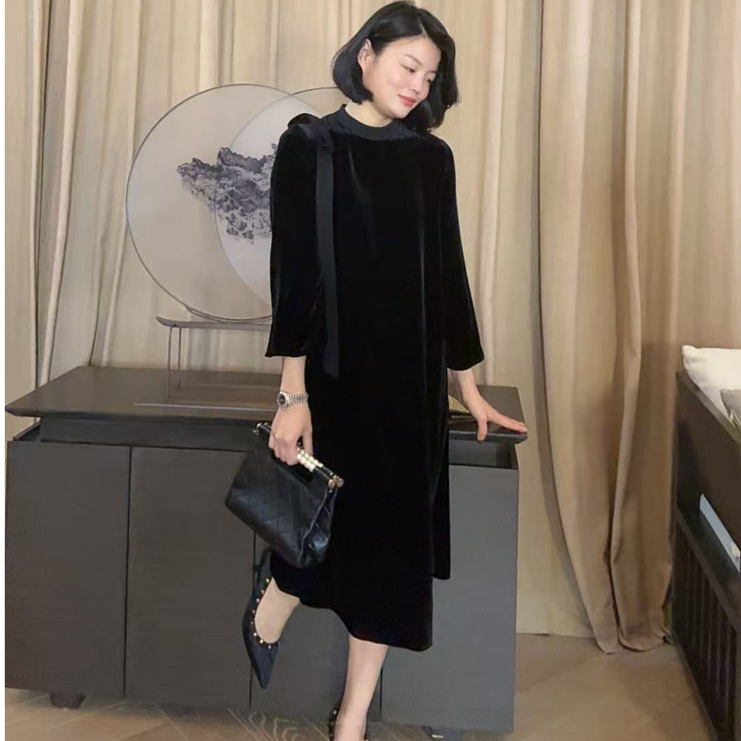 TANTAN 宽松显瘦百搭黑色气质连体韩版连衣裙2468