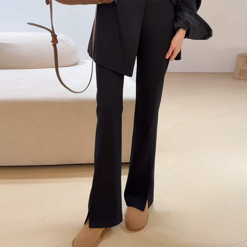 加绒微喇叭裤女2025秋冬新款小个子九分裤高腰显瘦侧开叉阔腿裤子